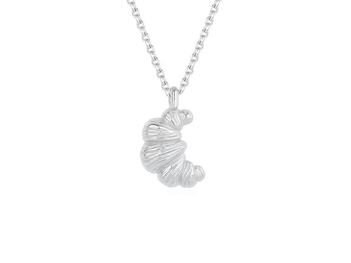 Colar Mini Croissant em Prata de Lei 925 , Design Exquisito de Croissant em Estilo Coreano MDUG (ouro Branco)