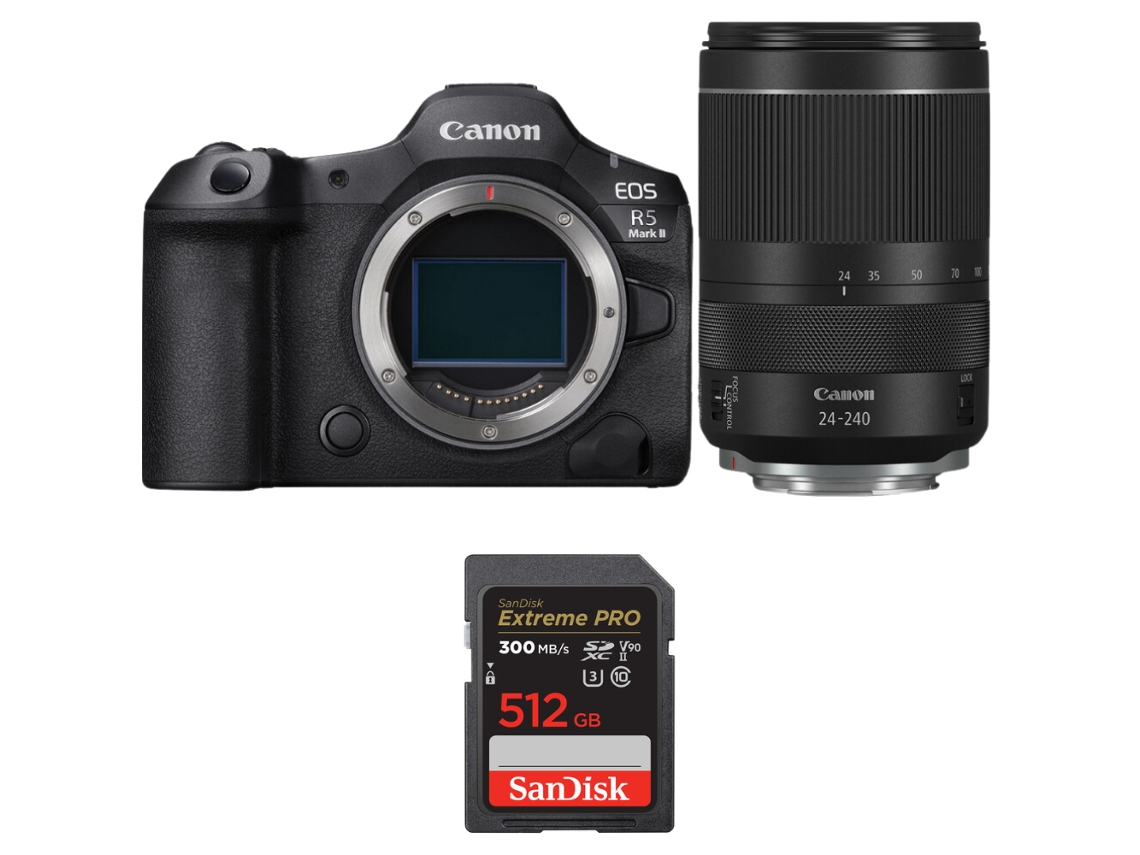Eos R5 Mark Ii + Rf 24 240mm F/4 6.3 Is Usm + 1 Sandisk 512gb Uhs ii 300mb/s + Ebook “20 Dicas para Fotos Que Impressionam” CANON