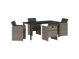 Conjunto 5 De Jantar Jardim Vidaxl Com Almofadas Cinza Vime Polipropileno