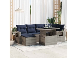 Vidaxl 7 Pcs Conjunto Sofás Jardim Almofadões Vime Pe/acácia Cinzento