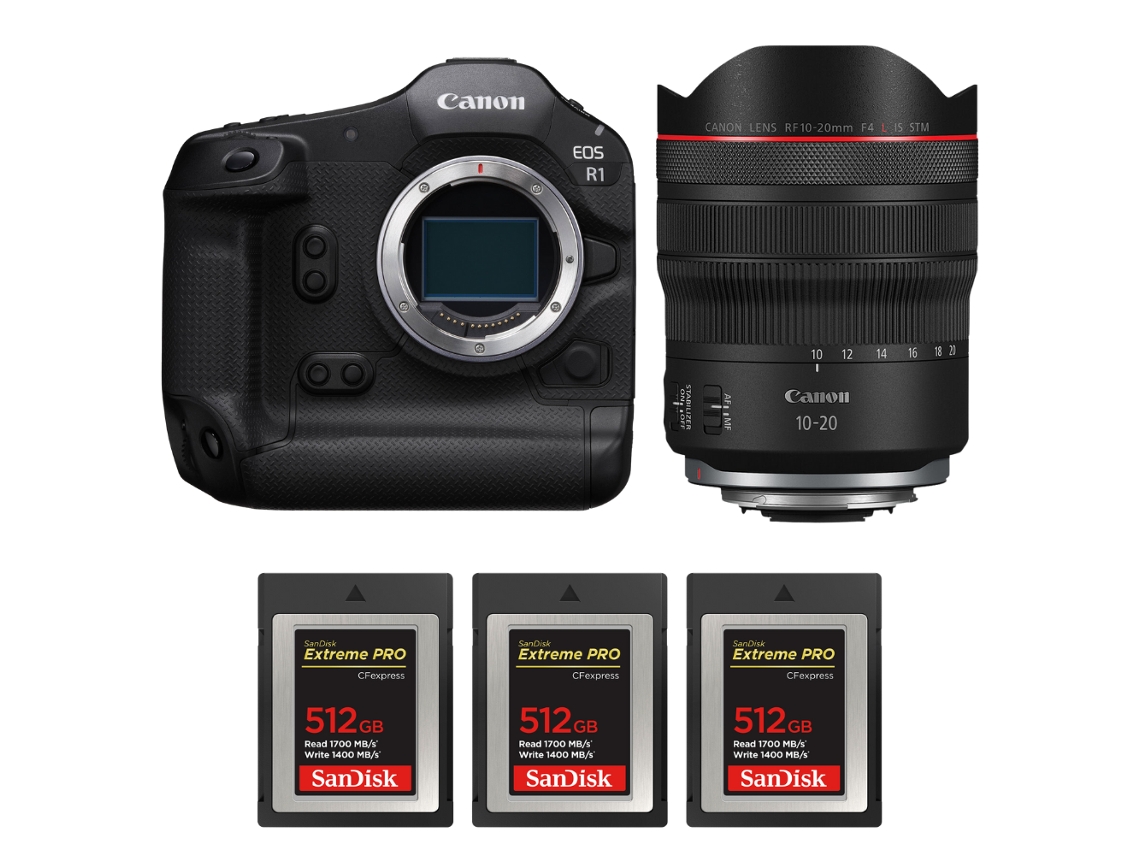 Eos R1 + Rf 10 20mm F/4 L Is Stm + 3 Sandisk 512gb Extreme Pro Cfexpress Type B + Ebook “20 Dicas para Fotos Que Impressionam” CANON