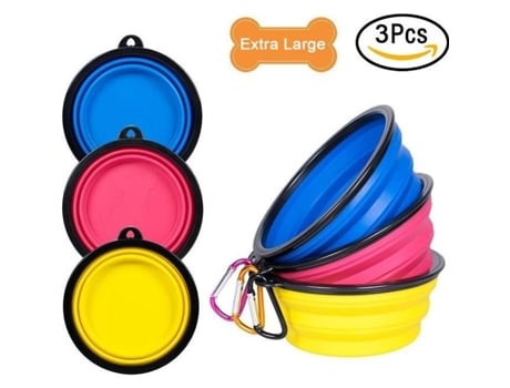 Tigela Dobrável para Cães Epetop Conjunto de 17 5 Cm com 3 Unidades Rosa Azul Amarelo EPE TOP