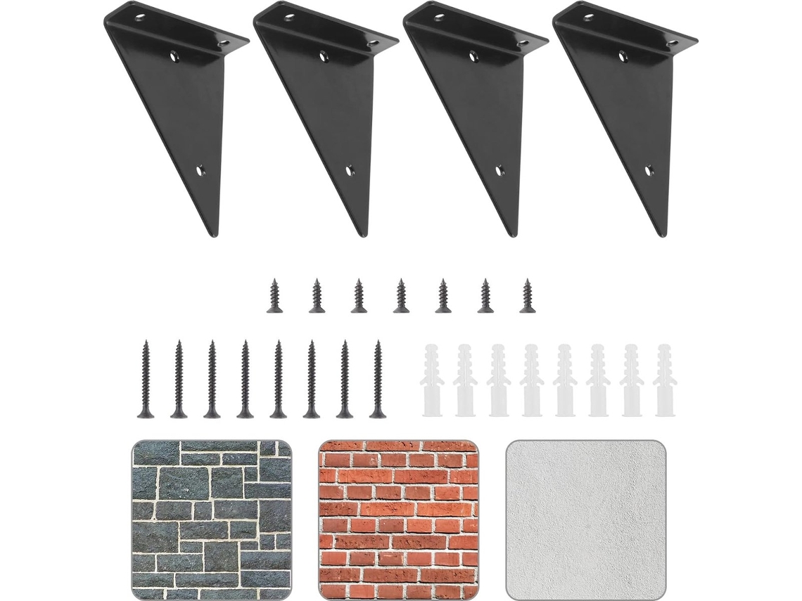Suporte Triangular Para Prateleira, 4 Unidades, Para Parede, 25 Cm, Preto