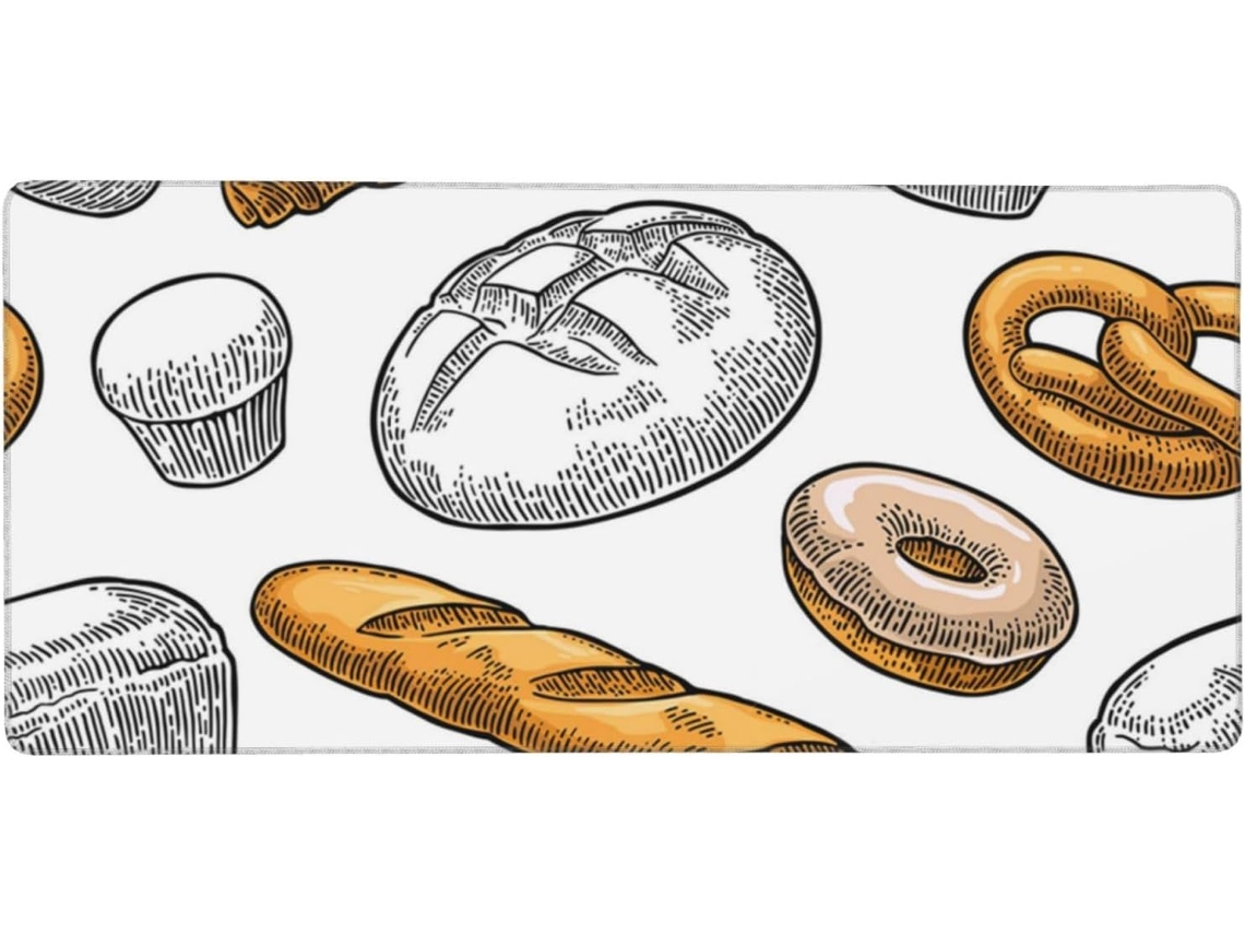Mousepad para Computador de Grande Formato, com Estampa Pão Sobre Fundo Branco, Base Borracha Antiderrapante,