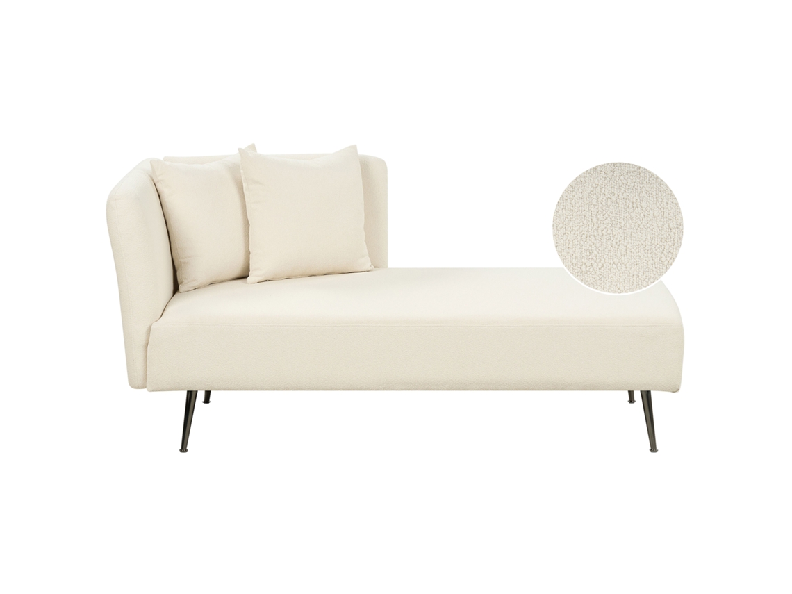 Chaise Longue À Esquerda BELIANI Riom de Bouclé Branco Creme 156x77x75