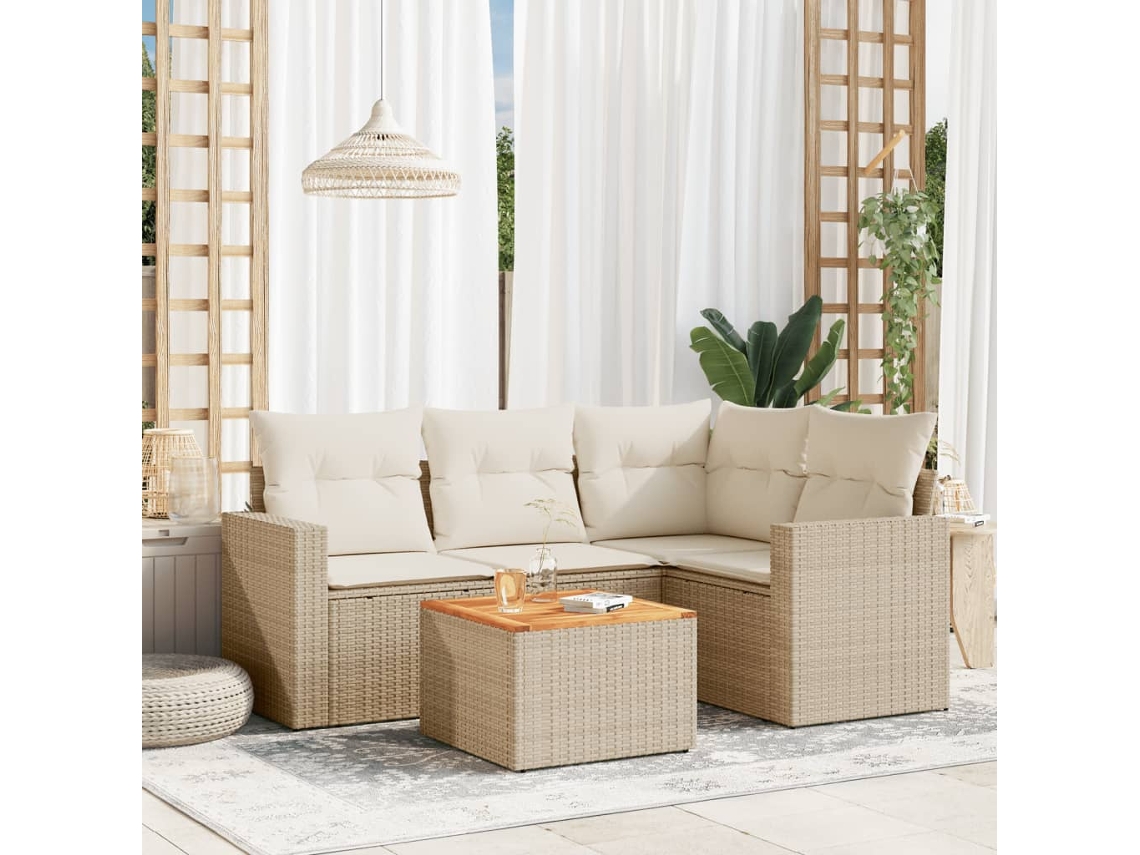 Conjunto de Sofás de Jardim HARLANV1 com Almofadões Vime Pe Bege