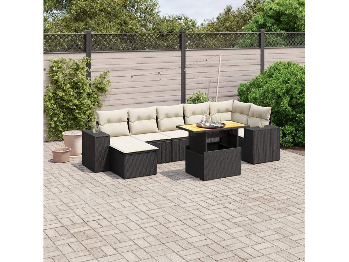 Vidaxl 8 Pcs Conjunto Sofás De Jardim Com Almofadões Vime Pe Preto