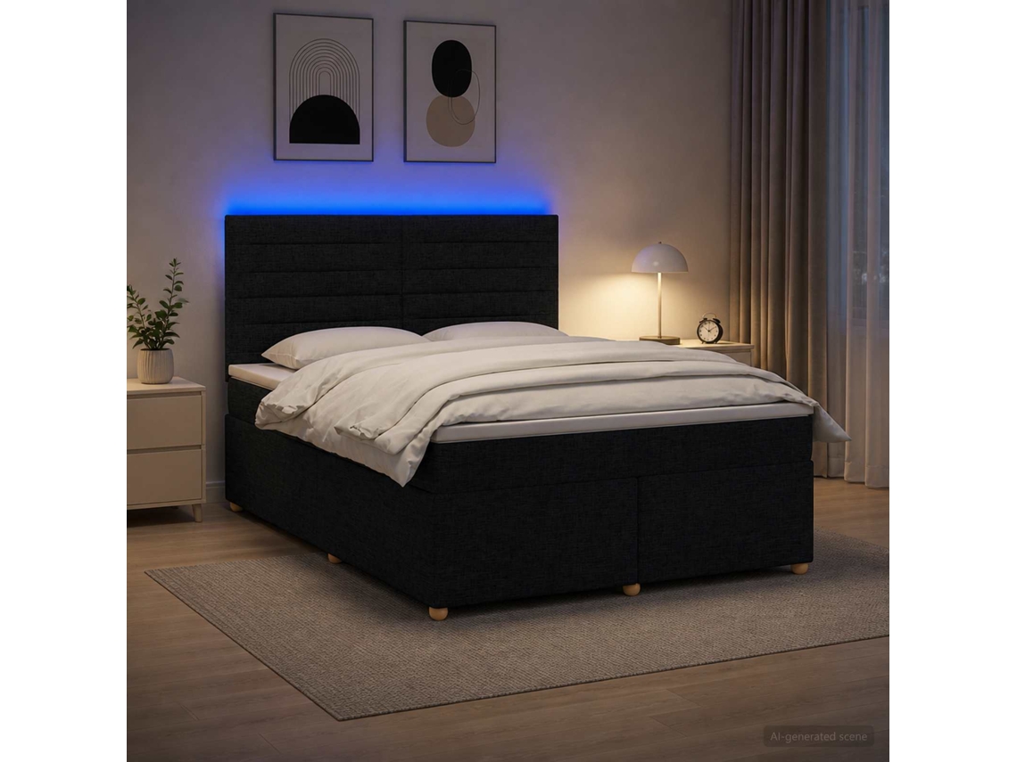 Vidaxl Cama Box Spring Com Colchão Preto 180 X 200 Cm Tecido