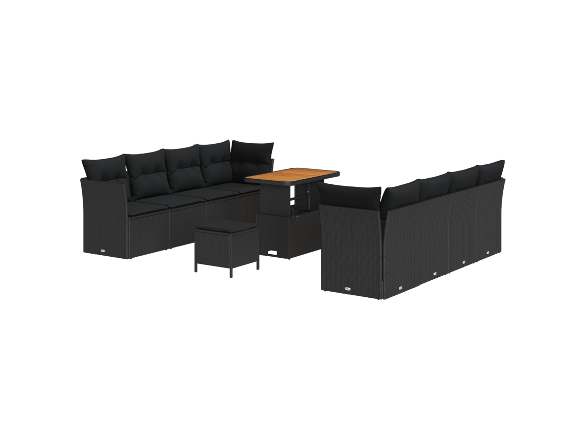 Conjunto 11 Conjunto De Sofá De Jardim Vidaxl Preto Vime Pe (90 X 55 X 71 Cm)