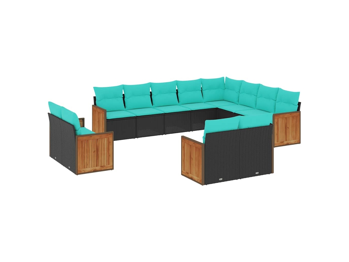 Conjunto de Sofá de Jardim, 12 Peças, Almofadas, Rattan Preto MAISON EXCLUSIVE