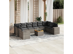 Vidaxl 11 Pcs Conjunto Sofás De Jardim C/ Almofadões Vime Pe Cinzento