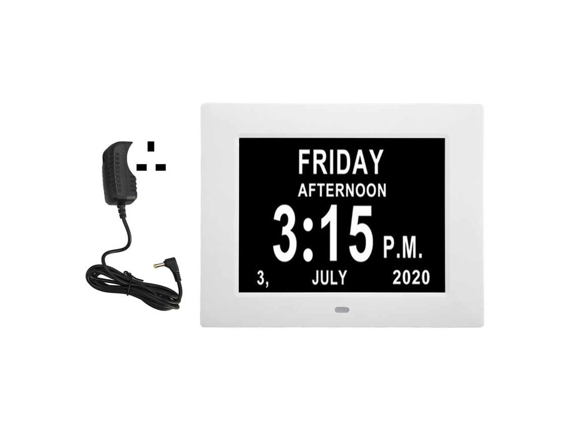 Relógio Digital De Calendário 7 Polegadas Hd Com Dimming Automático Para Idosos 110‑240v Plugue Uk Branco