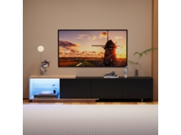 Móvel Tv Extensível 163-240 Cm Com Led, 3 Gavetas E Prateleiras Abertas, Móvel Sala Moderno Para Tv 65 Polegadas, Aglomerado, Preto