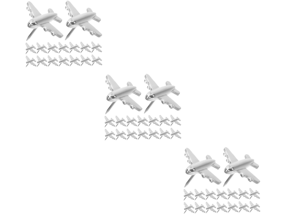Série 3 - Tachinhas De Metal Em Formato Avião Para Quadro Cortiça,