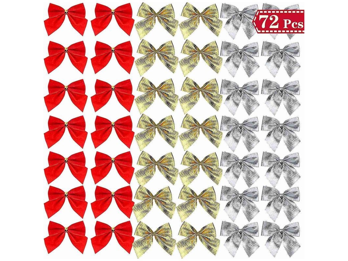 Lazo De Navidad 7cm X 6cm 72pcs Rojo Plata Oro Para Decoración De Árbol Guirnalda Regalos Fiesta Navideña