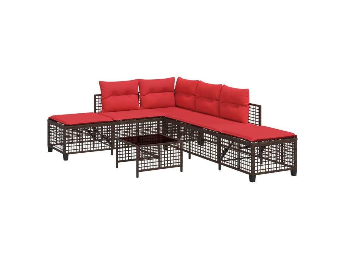 Conjunto de Sofá de Canto 3 Peças com Almofadas em Rattan Sintético Marrom MAISON EXCLUSIVE
