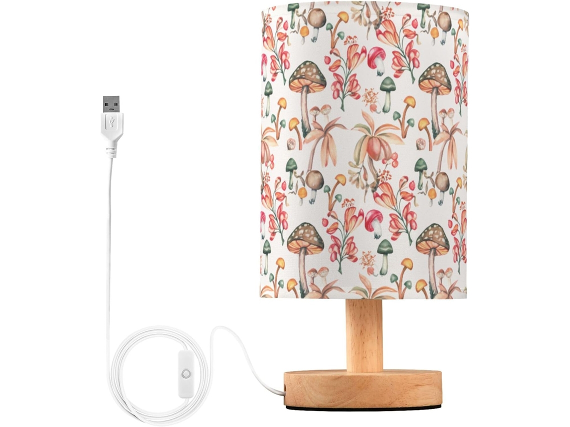 Abajur De Cabeceira Em Formato Cogumelo Aquarelado Com Porta Usb, Sem Necessidade De Lâmpada, Luz Led Quente Para Quarto