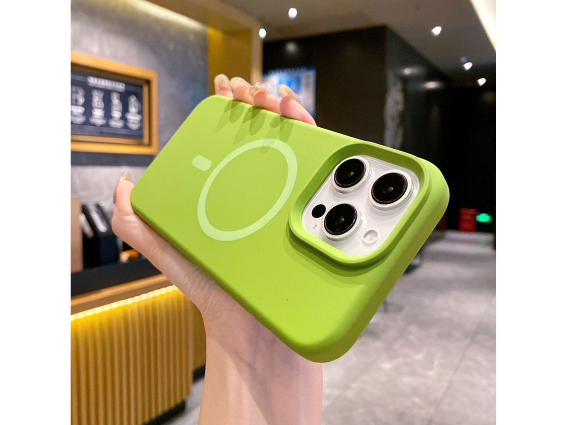 (verde-amarelo, Iphone 13 Pro Max) Capa De Silicone Líquido Para Iphone, Com Forte Fixação Magnética.