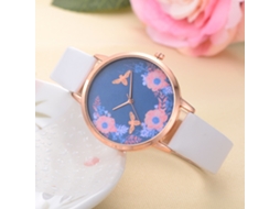 Relógio Analógico De Quartzo Feminino Com Pulseira Pu E Cristais Branco