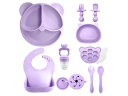 Conjunto de Talheres Bebé CHRUI 6+ Meses Antiderrapante Prato Tigela Copo Babador (roxo)