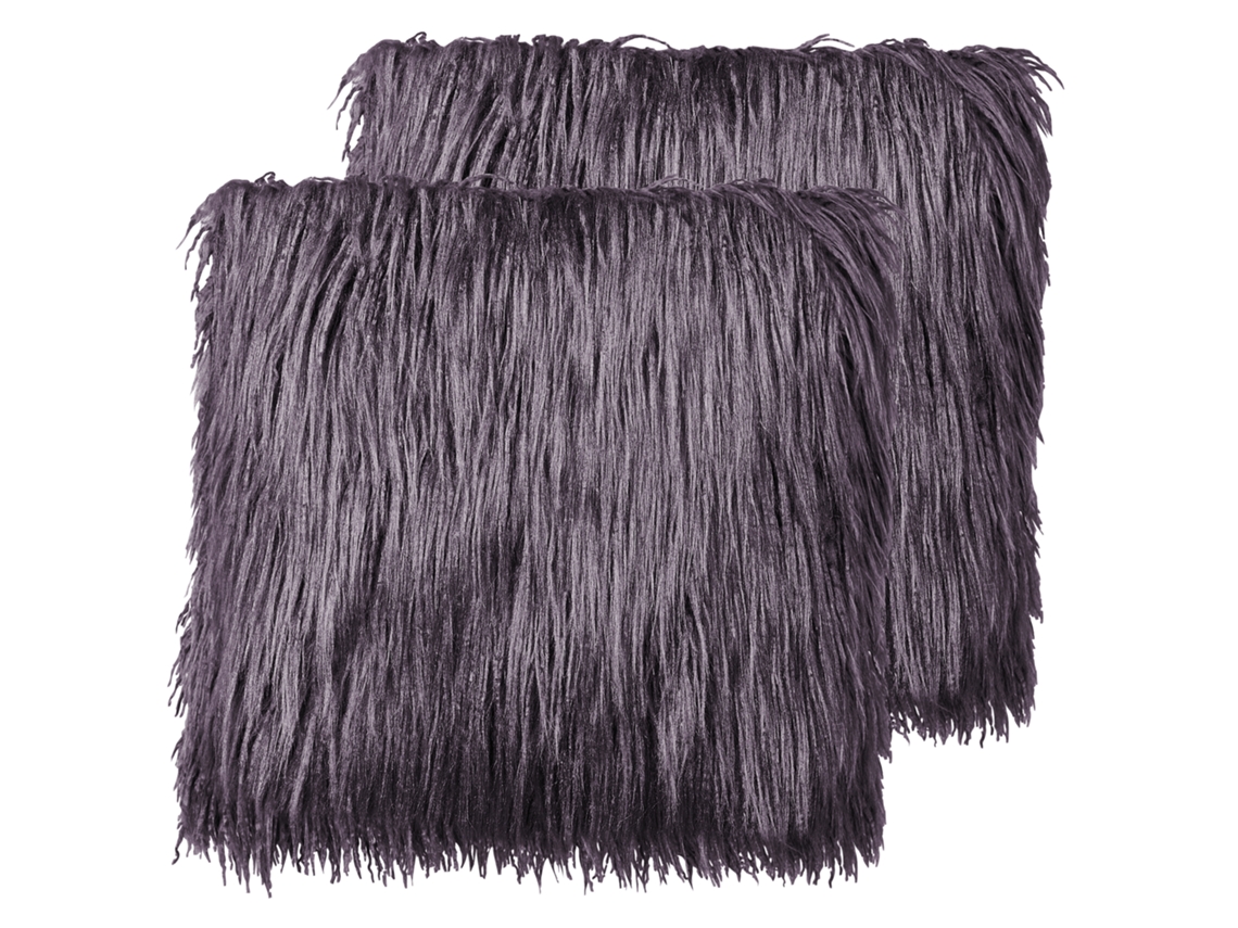 Conjunto De 2 Almofadas Decorativas Beliani Corokia De Pelo Sintético Cinzento Escuro 45x45x14