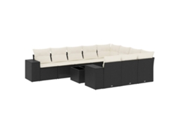 Conjunto de 11 Sofás de Jardim com Almofadões Vime Pe Preto MAISON EXCLUSIVE
