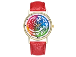 Reloj De Cuero Pu Moda Unisex Con Dial Redondo Patrón Animal De Cuarzo Rojo