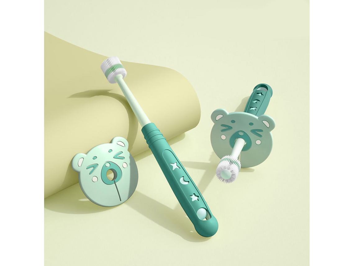 Mali escova de Dentes Infantil 360° Cerdas Macias Plástico Nano para Bebê Toddler 1 6 Anos Verde