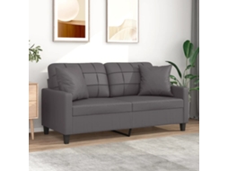 Vidaxl Sofá 2 Lugares + Almofadas Decorativas 140cm Couro Artif. Cinza