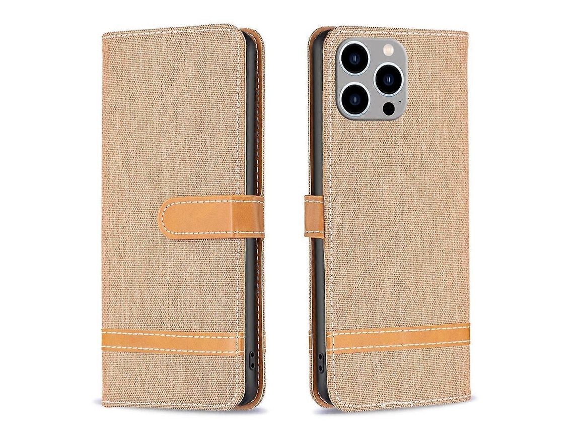 Capa De Celular Em Couro Com Textura De Jeans E Blocos De Cores Para Iphone 15