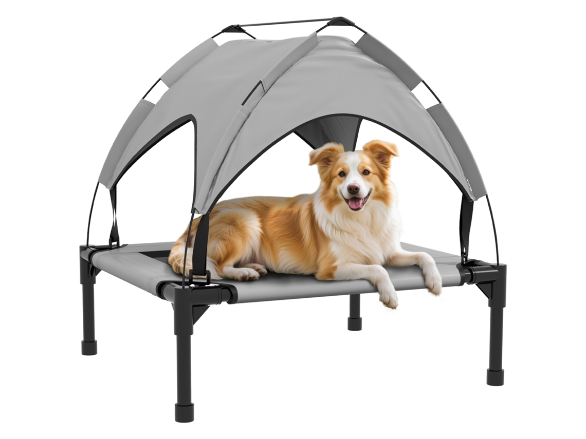 Cama Elevada para Cães com Toldo, Estrutura de Aço e Bolsa de Transporte (76x61x69,5 cm) Cinza | S/MARCA