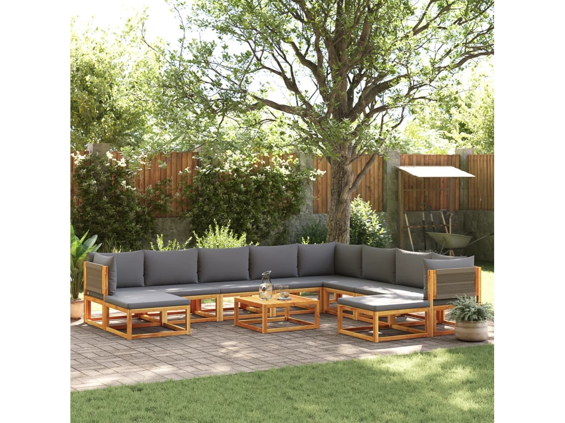 Vidaxl Conjunto De Sofás De Jardim Vidaxl De 11 Peças Com Almofadas De Madeira De Acácia E Corda