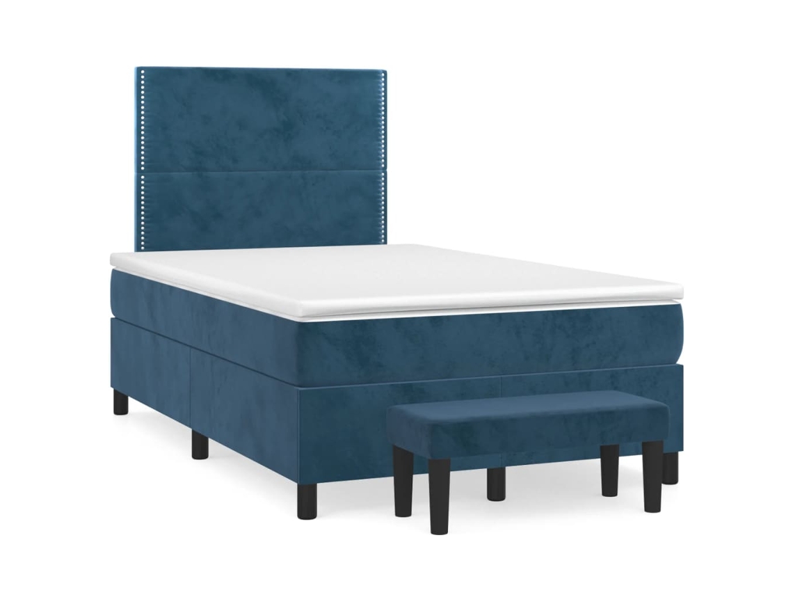 Vidaxl Cama Boxspring com Colchão 120x190 Cm Veludo Azul escuro