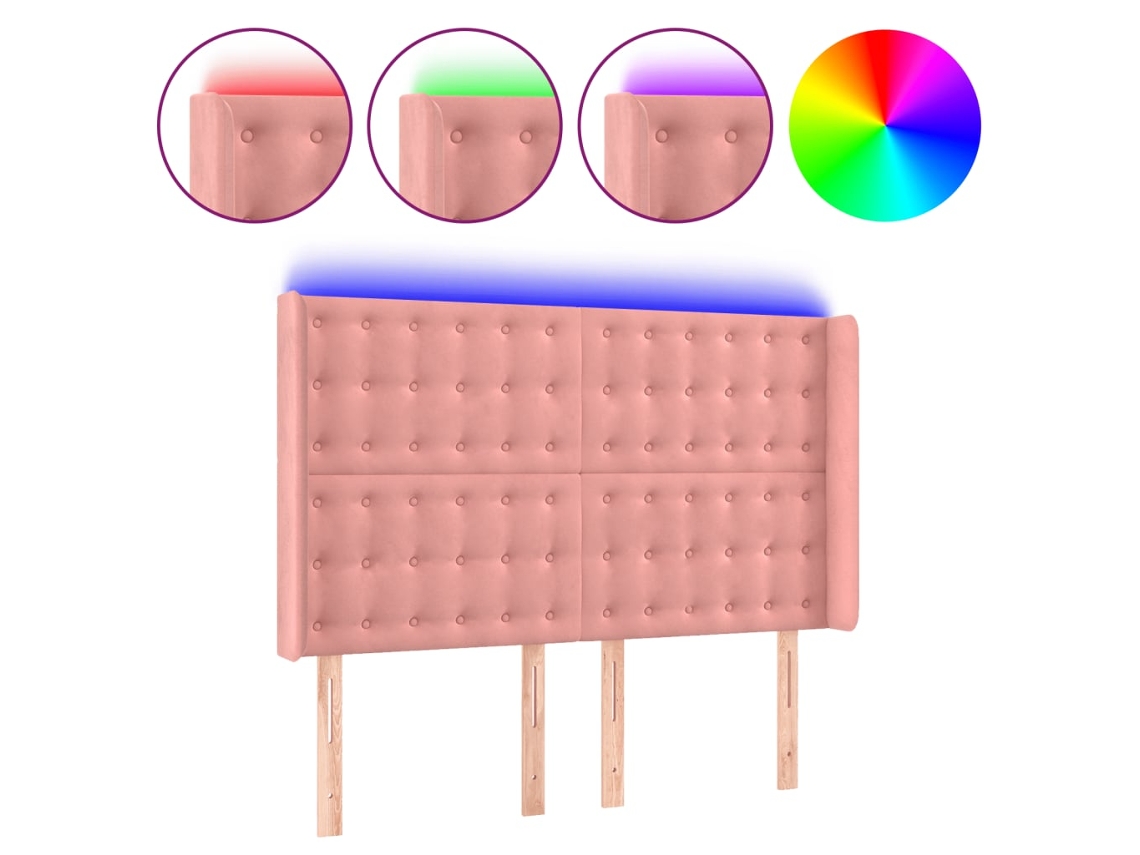Led Headboard, Led Headboards Vidaxl Cor-de-rosa Veludo (147 X 16 X 118/128 Cm)