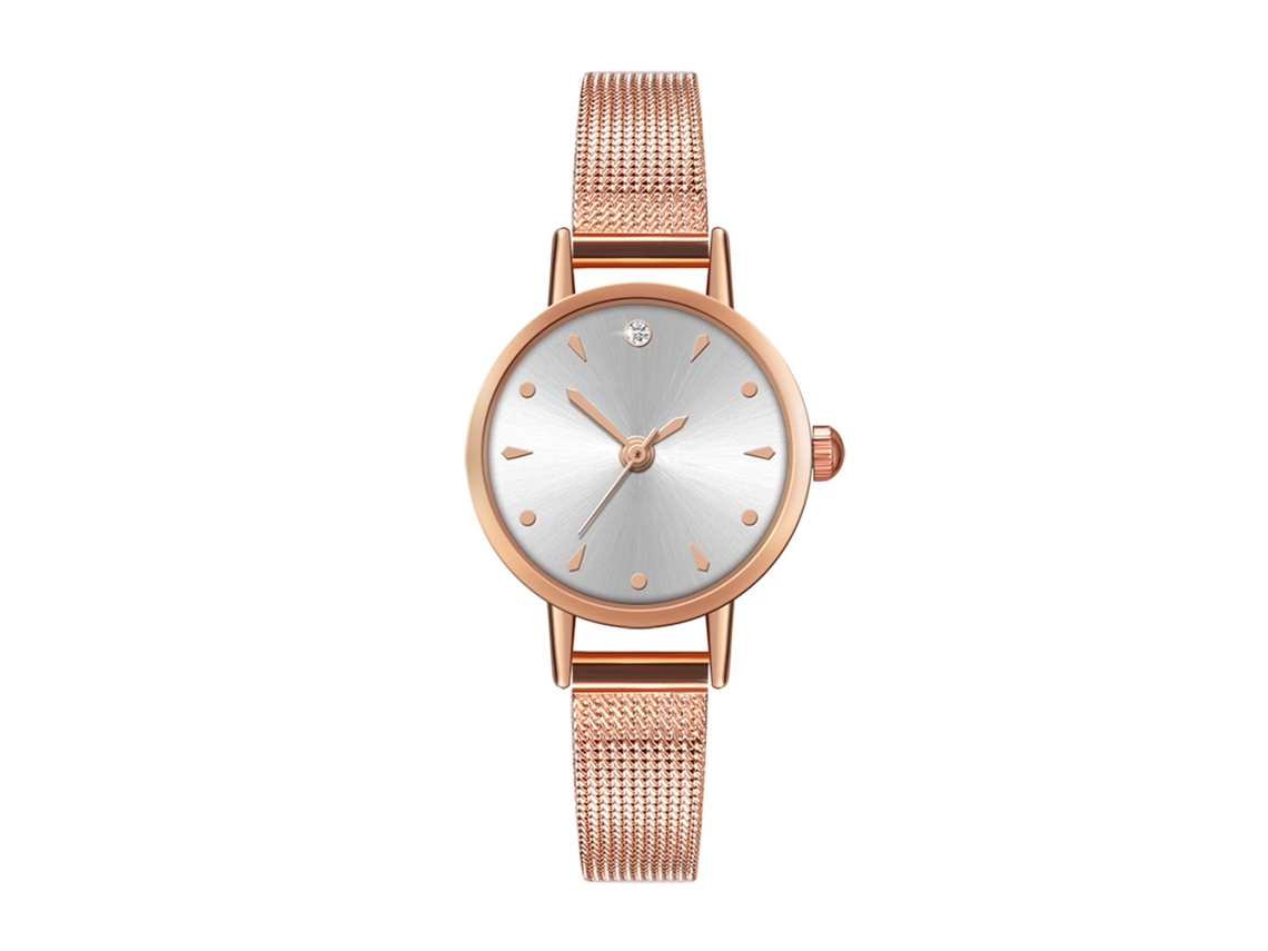 Relógio de Pulso Casual Simples com Pulseira de Malha Relógio de Quartzo Branco E18 w