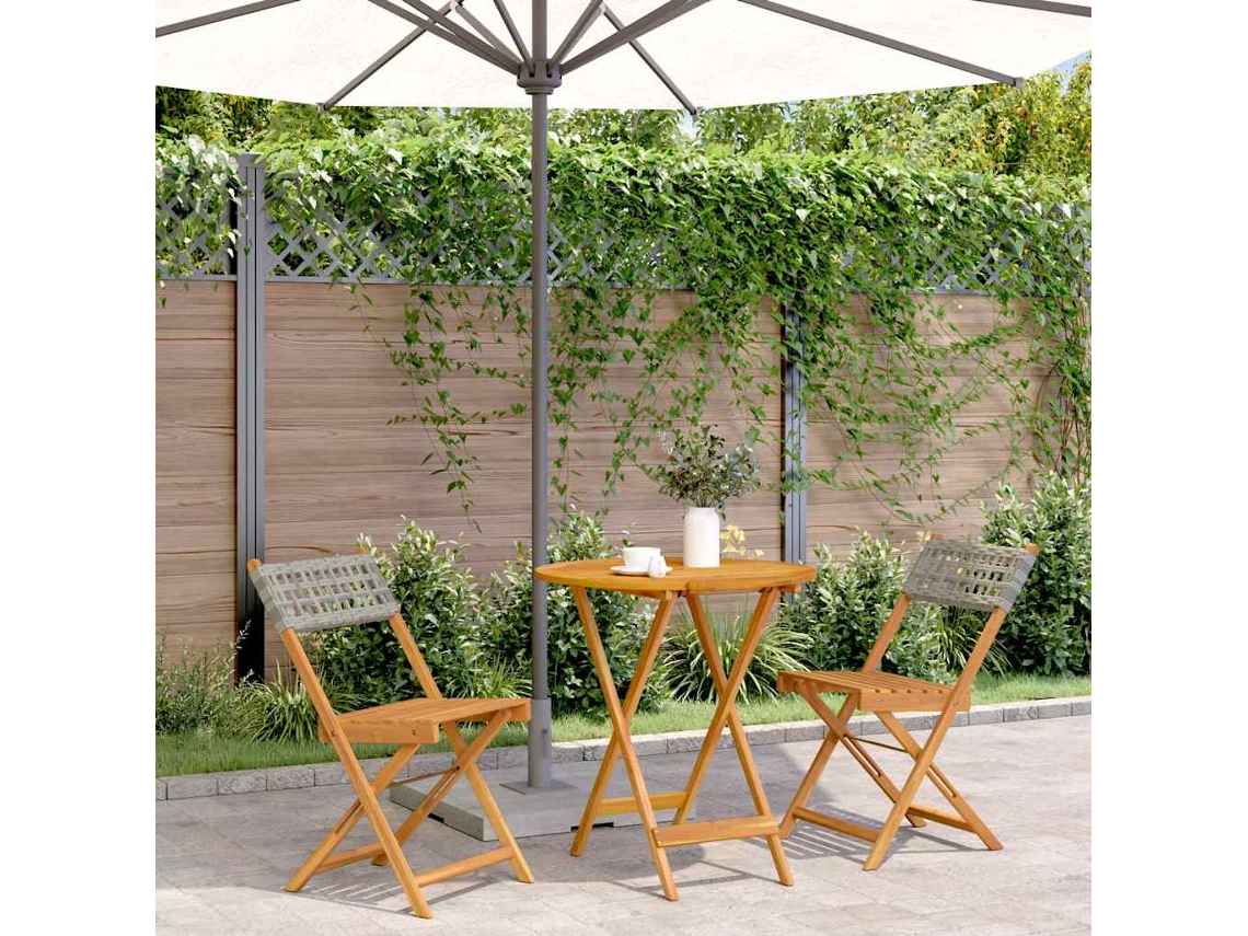 Vidaxl 3 Pcs Conjunto De Bistrô Vime Pe E Madeira Maciça Cinzento