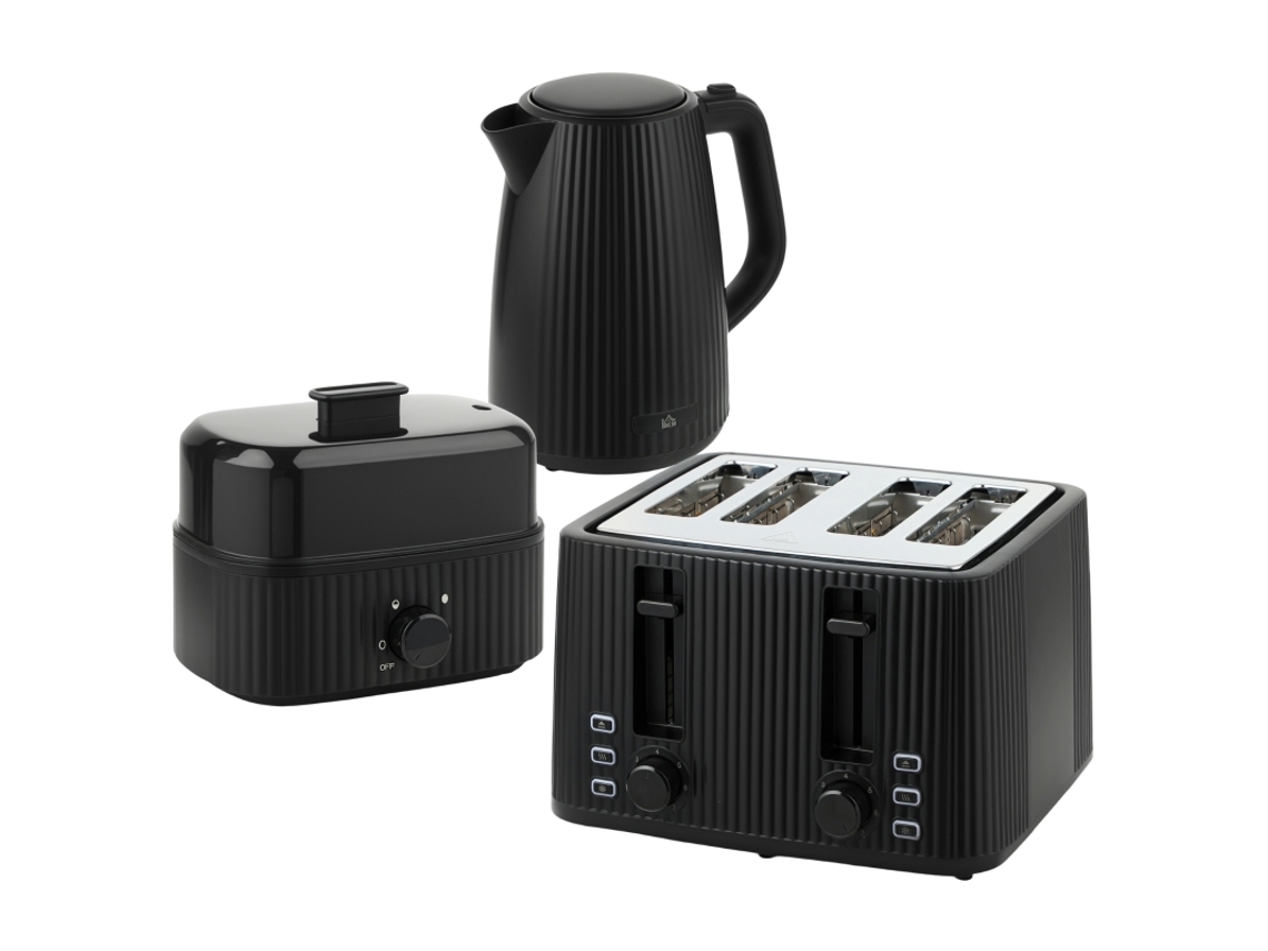 Chaleira 1.7l Torradeira 4 Fatias Cozedor Ovos 6 Ovos Preto