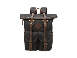 Mochila Impermeável Para Caminhadas, Com Capacidade Para Um Laptop De 15", Feita De Couro Encerado E Lona, Preta