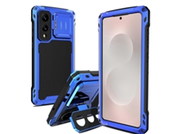 Capa Tkdaddy Para Samsung Galaxy S25 Edge Em Liga De Alumínio Lente De Silicone Com Suporte E Película De Vidro Temperado Azul