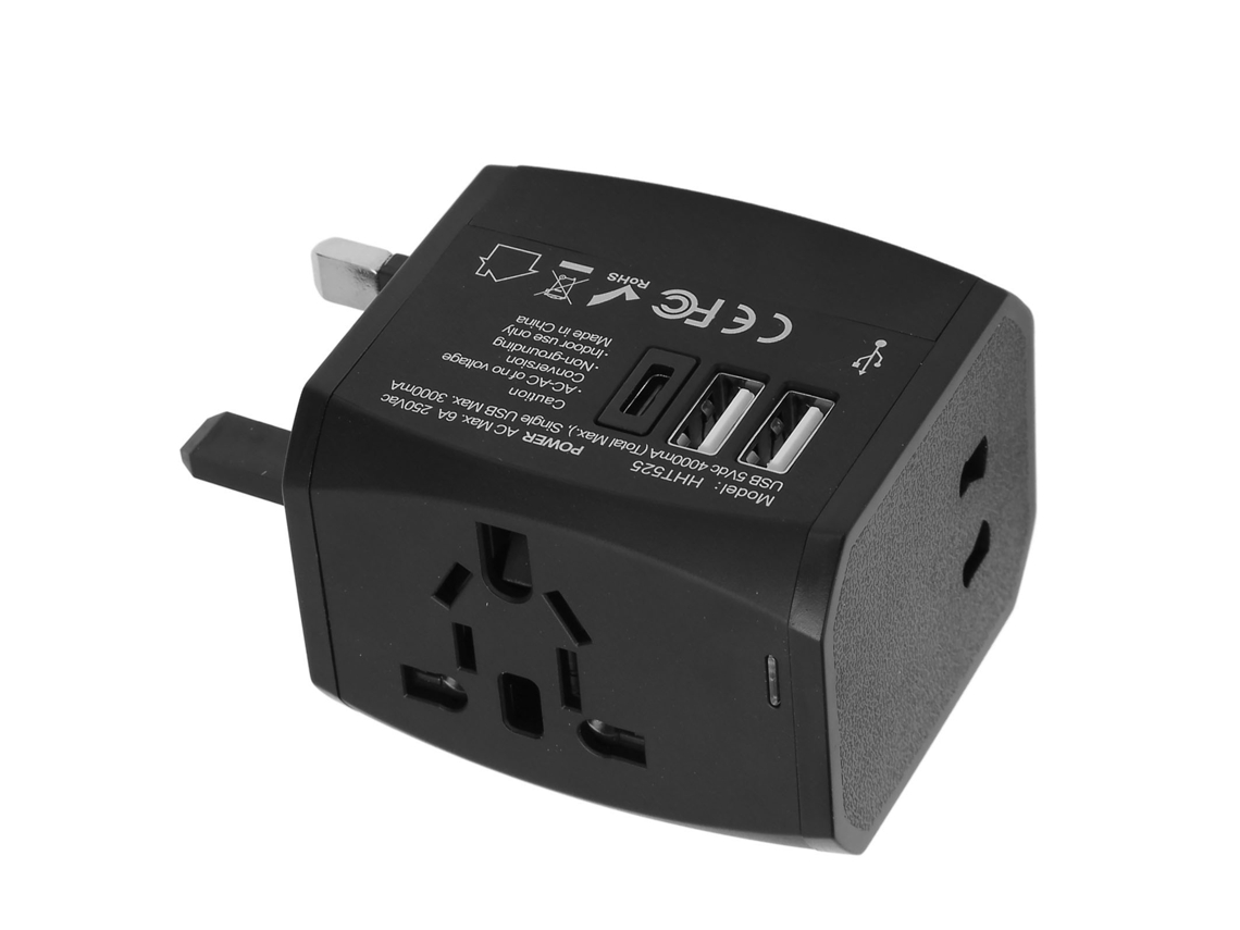 Adaptador Universal De Viagem 6a Com 2xusb3.0 E Usb-c Carregador De Parede All-in-one Para Viagens Mundiais