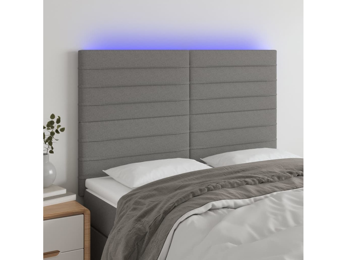 Vidaxl Cabeceira De Cama C/ Led Tecido 144x5x118/128 Cm Cinza-escuro