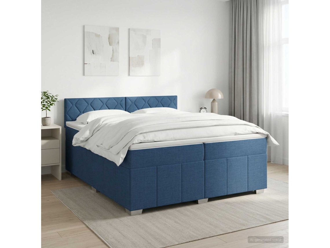 Vidaxl Cama Box Spring Com Colchão Azul 200 X 200 Cm Tecido