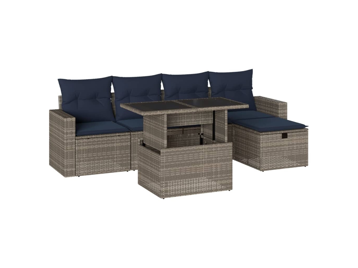 Conjunto de Sofá de Jardim, 6 Peças, Almofadas, Rattan Cinza MAISON EXCLUSIVE