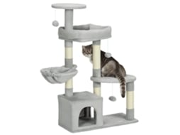 Arranhador de Gato Altura 104 Cm Árvore para Gatos com Postes de Sisal Plataformas de Caverna e Bolas Penduradas Cinza Claro Ge