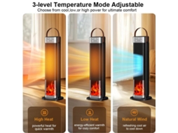 Aquecedor Elétrico Portátil Tevorex Com Chama, 2000w, Controle Remoto, Timer De 12 Horas, Tecnologia Ptc De Aquecimento Cerâmico Mdug