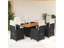 7 Pcs Conjunto De Jantar P/ Jardim C/ Almofadões Vime Pe Preto Dkd Home Decor