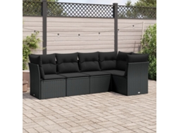 Vidaxl 5 Pcs Conjunto Sofás De Jardim Com Almofadões Vime Pe Preto