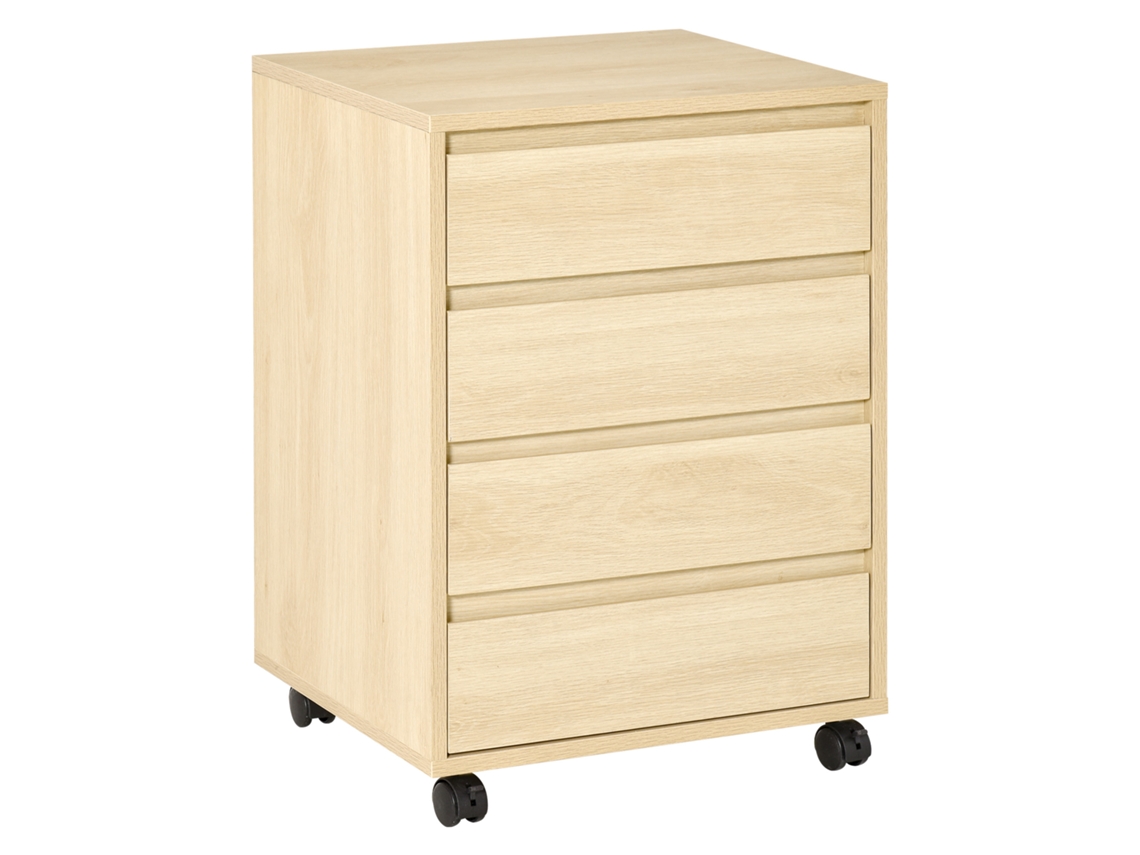 Gaveteiro de Escritório com 4 Gavetas, Rodízios, 46x40x65 Cm, Cor Natural S/MARCA