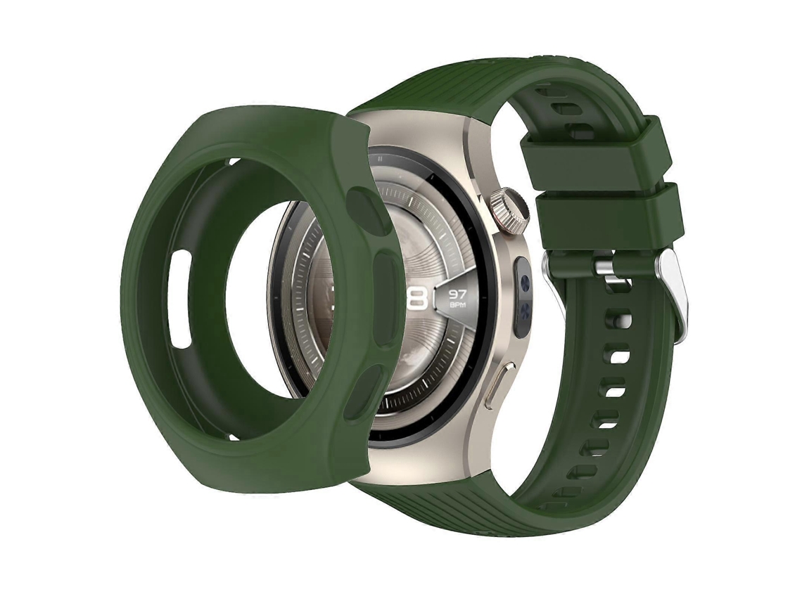 Conjunto De Pulseira De Silicone Com Listras Verticais Integradas E Capa Protetora De Silicone Para Relógio.