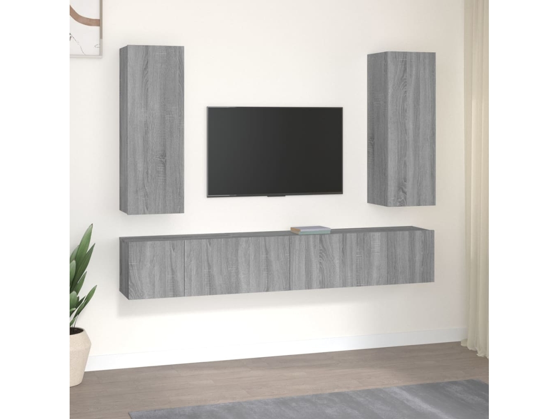 Vidaxl Conjunto Móveis De Tv 5 Pcs Madeira Processada Sonoma Cinza